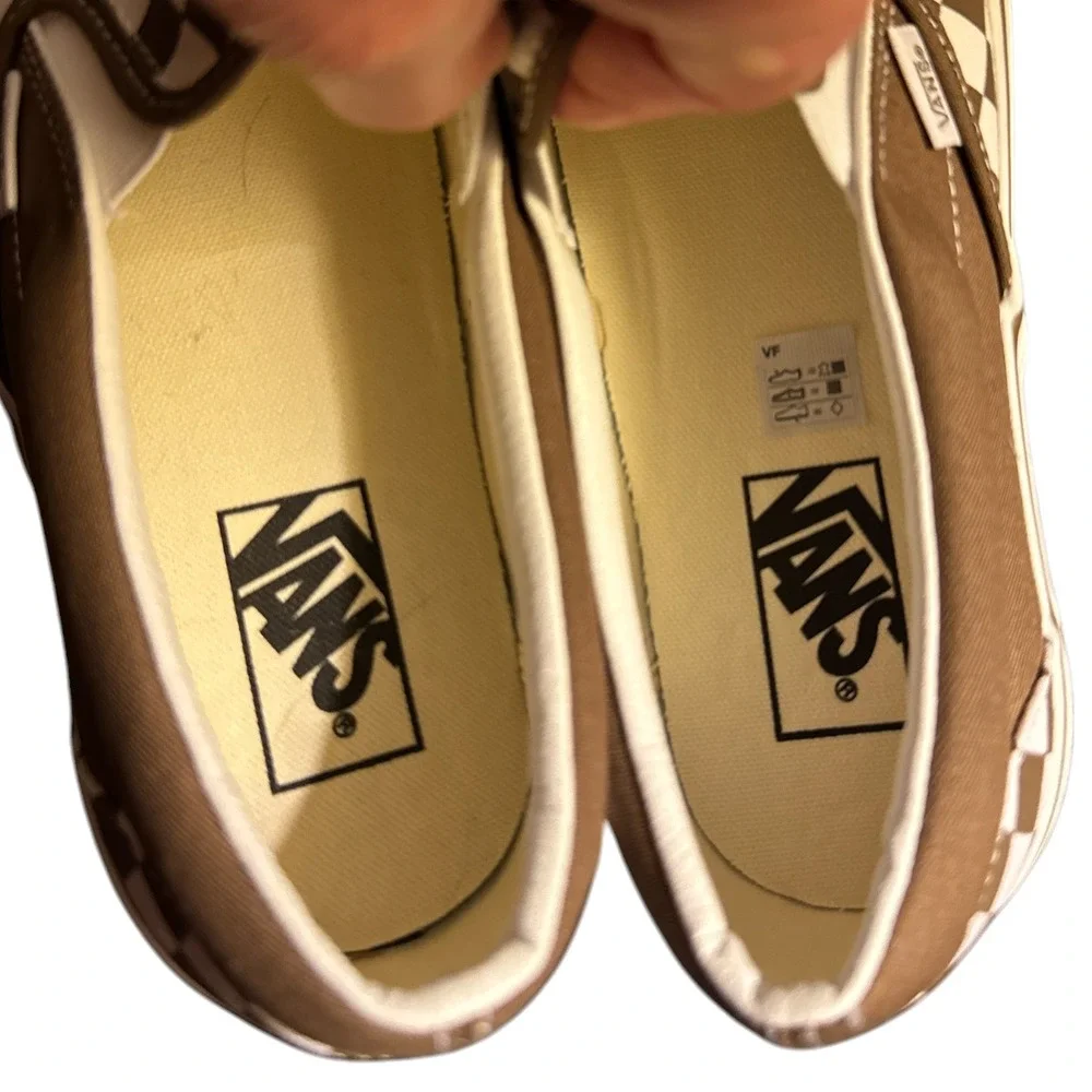 Vans Classic Slip-On Checkerboard Brown White Platform Shoe Men 10.5 Women 12 - Picture 5 of 7